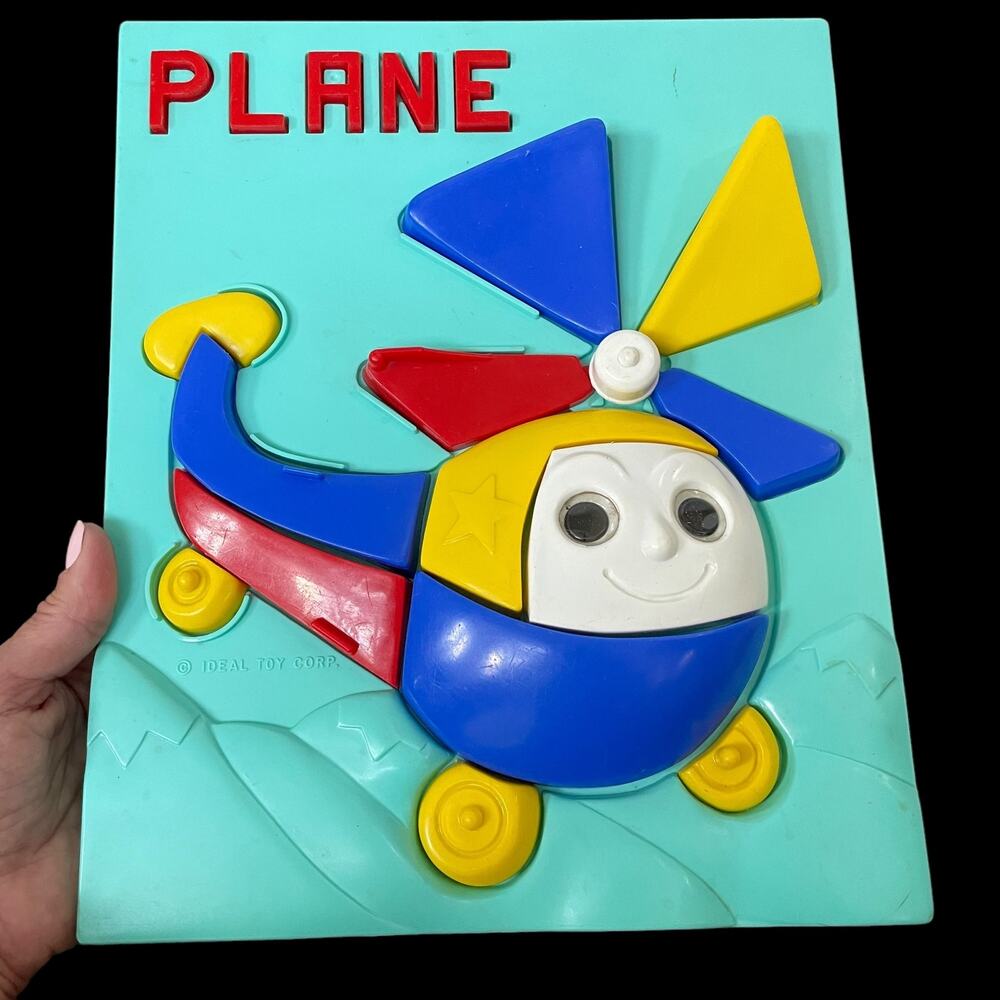 Vintage Ideal Toy Helicopter Plane Puzzle Educator Picture Plastic MCM Kid RARE